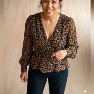 Leopard Print Wrap Blouse in Brown